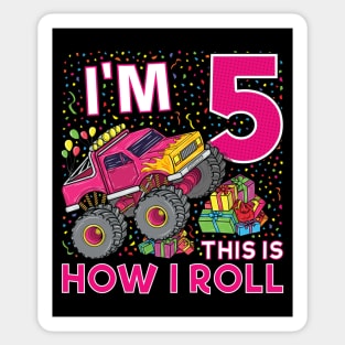 5th Birthday Monster Truck Party Gift 5 Year Old Girl Sticker